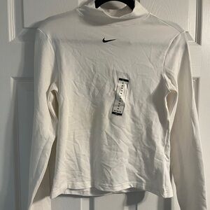 Nike White Long Sleeve Slim Fit Mock Neck Shirt